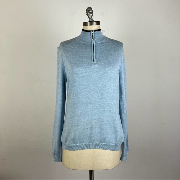 Brooks Brothers Sky Blue Merino Wool Quarter Zip Jacket - Picture 1 of 7